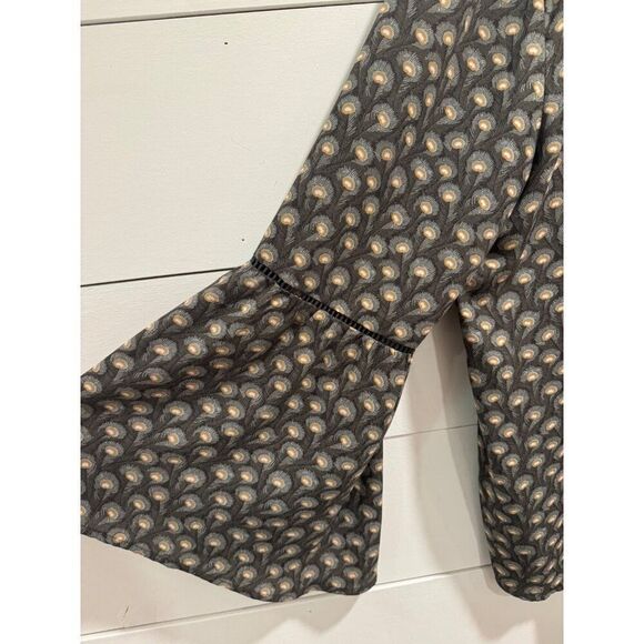 Loft Peacock Feather Print Bell Sleeve Blouse Sz Large - Picture 3 of 5